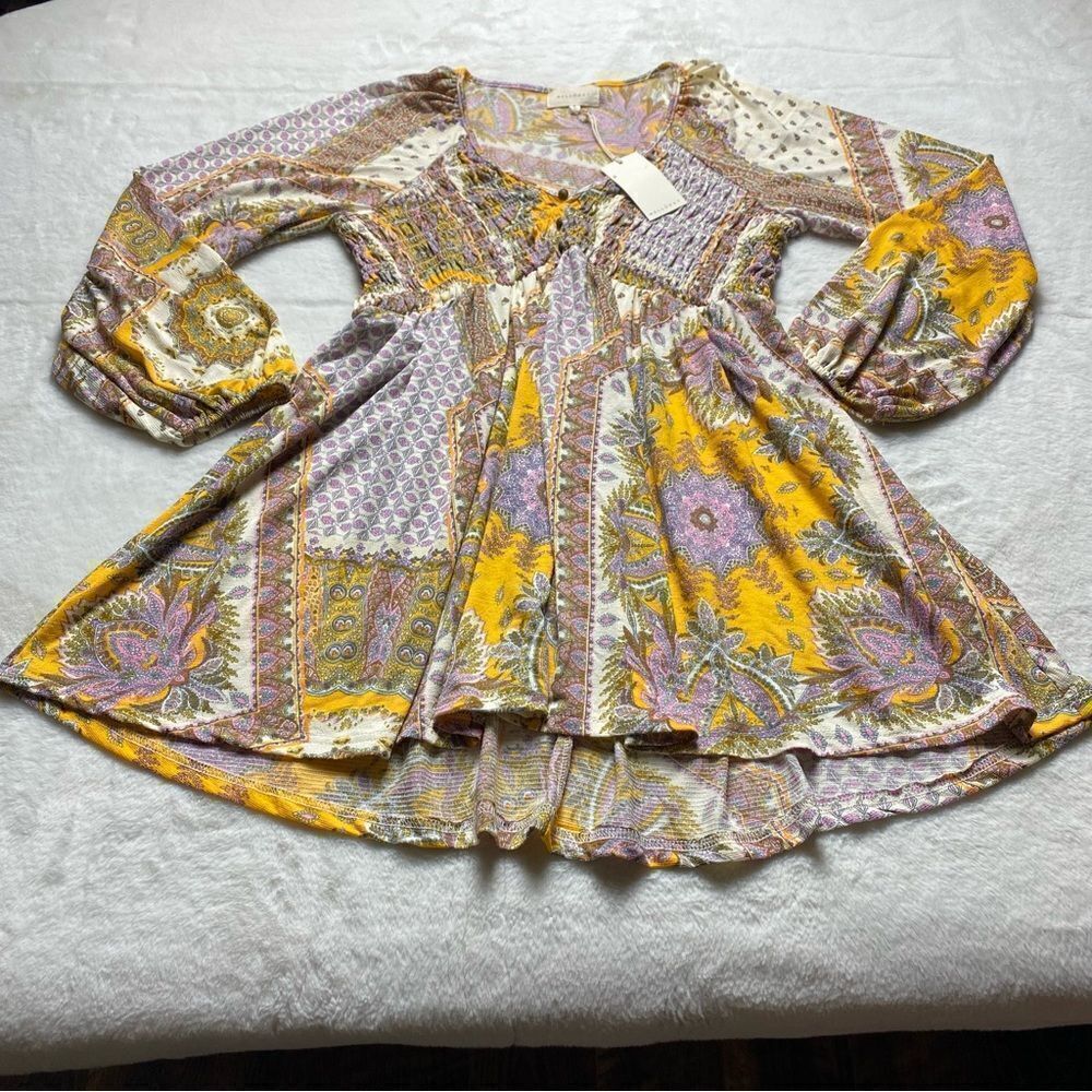 Melloday Boho Peasant Style Tunic Length Top Size Small New With Tags